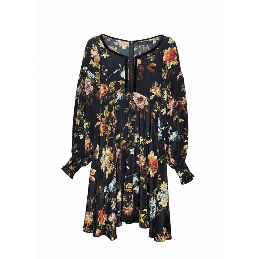 House Of Hackney Silk Floral Dress Velvet Trim Small